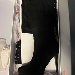 Two Lips Black Thigh High Boots in Black NWT